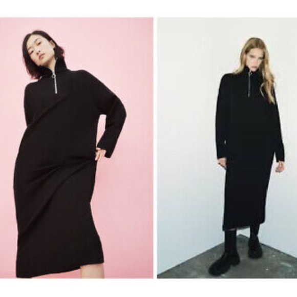 NWT ZARA AW21 BLACK KNIT MAXI SWEATER DRESS WITH ZIPPER - Picture 2 of 8